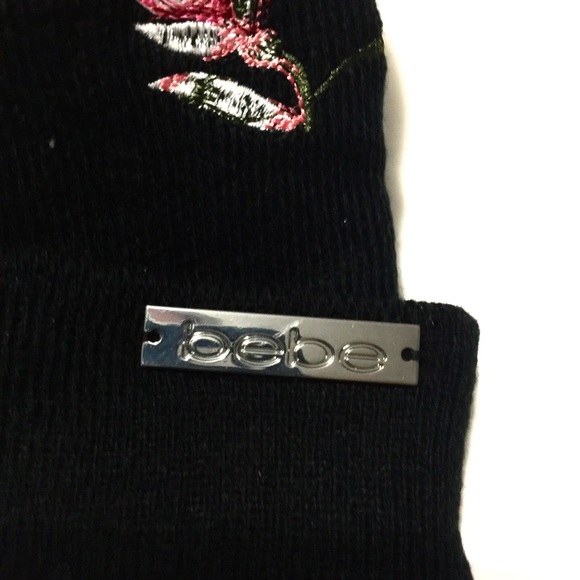 Bebe Knit Hat Beanie Sequins Black Floral NWT - Picture 4 of 6